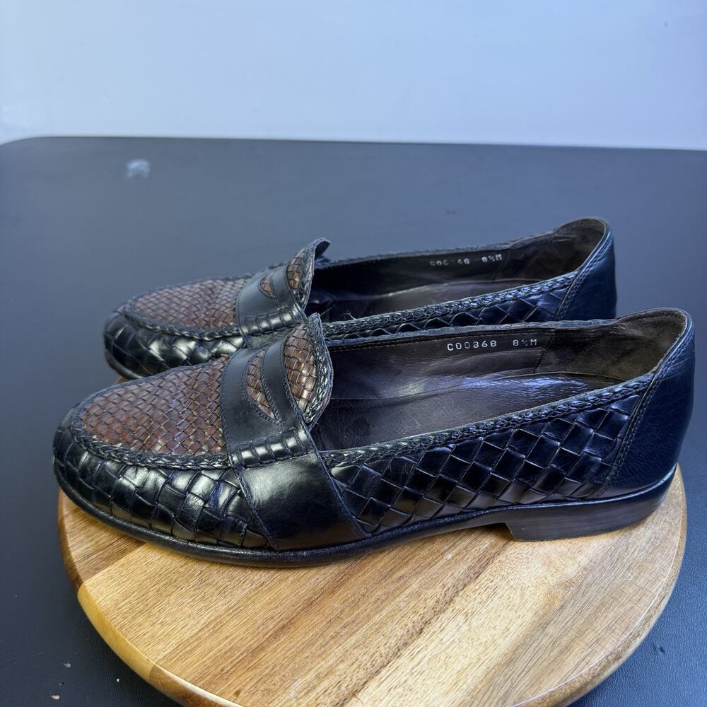 Bragano Italy Men’s Shoes Loafers Brown/Black Leather With Woven Design 8.5 M